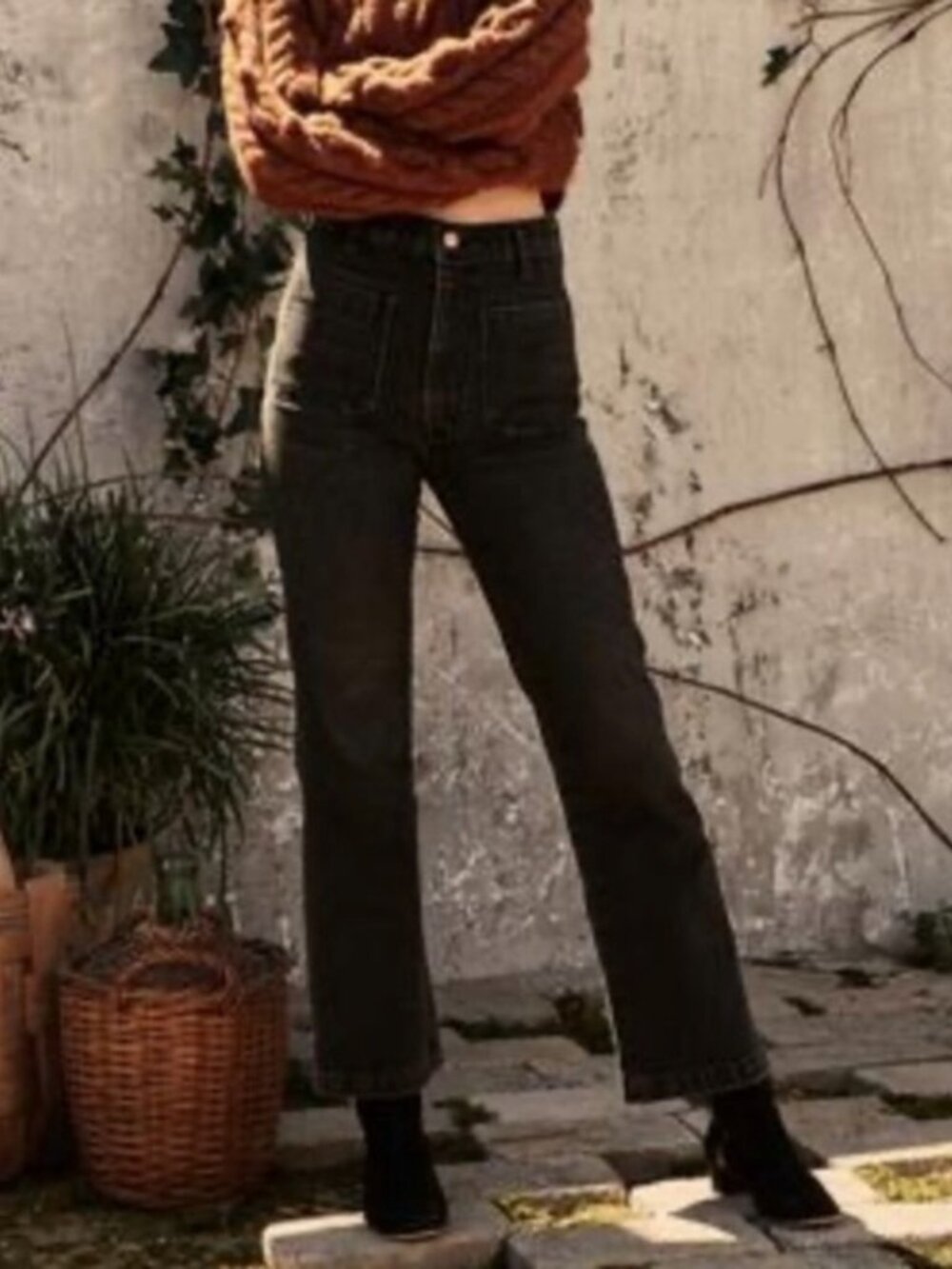 Doen Maritime Black High Rise Patch Pocket Wide Leg Denim Jeans US 29